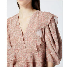 Load image into Gallery viewer, The Kooples Pink Paisley Silk Crop Top V-Neck Ruffle Blouse