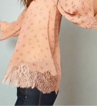 Load image into Gallery viewer, The Kooples Floral Beaded Lace Top Womens Pink Bell Sleeve Boho Blouse