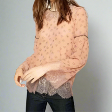 Load image into Gallery viewer, The Kooples Shirt Womens Pink Bell Sleeve Round Neck Floral Beaded Lace Boho Top