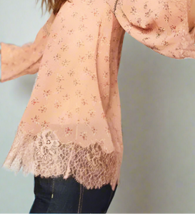 The Kooples Floral Beaded Lace Top Womens Pink Bell Sleeve Boho Blouse