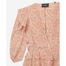 Load image into Gallery viewer, The Kooples Silk Crop Top Womens Pink Paisley V-Neck Ruffle Blouse XL
