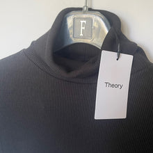 Load image into Gallery viewer, Dark gray turtleneck sweater on a hanger with &#39;Theory&#39; tag