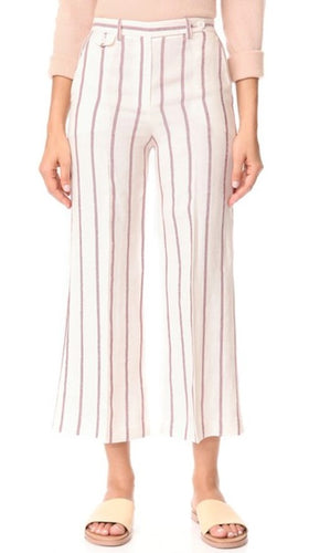 Theory Pants Womens 10 White Wide-leg Striped Linen Cropped Nadeema
