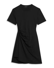 Load image into Gallery viewer, Theory Tee Dress Womens Large Black Cotton Mini Side Drape Stretch Short