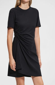 Theory Tee Dress Womens Large Black Cotton Mini Side Drape Stretch Short