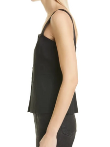 Theory Top Womens 12 Black Square Neck Front Button Linen Blend Kayleigh Tank