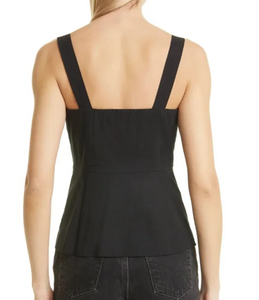 Theory Top Womens 12 Black Square Neck Front Button Linen Blend Kayleigh Tank