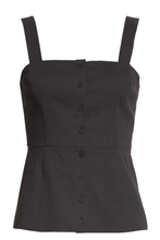 Load image into Gallery viewer, Theory Top Womens 12 Black Square Neck Front Button Linen Blend Kayleigh Tank