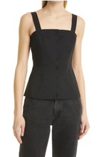Load image into Gallery viewer, Theory Top Womens 12 Black Square Neck Front Button Linen Blend Kayleigh Tank