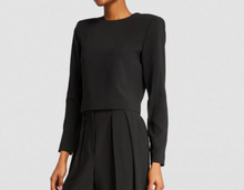 Load image into Gallery viewer, Theory Minimal Long Sleeve Crop Top Womens Large Black Back Zip Crepe