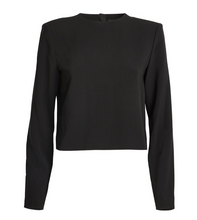 Load image into Gallery viewer, Theory Minimal Long Sleeve Crop Top Womens Large Black Back Zip Crepe