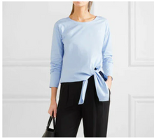 Load image into Gallery viewer, Theory Cotton Waist Tie Shirt Womens Small Blue Long Sleeve, Serah