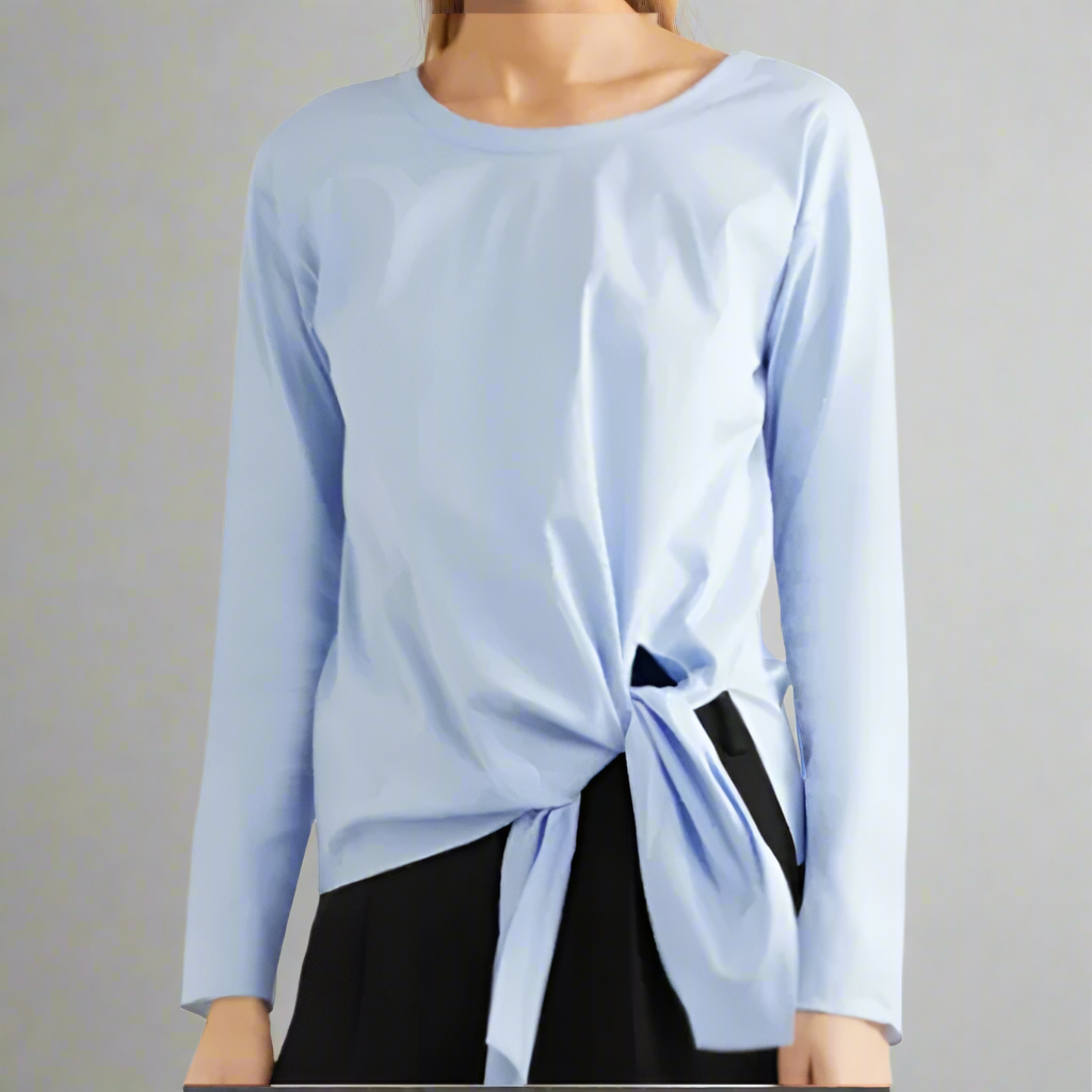 Theory_Shirt_Womens_Small_Blue_Stretch_Cotton_Long_Sleeve_Waist_Tie_Serah