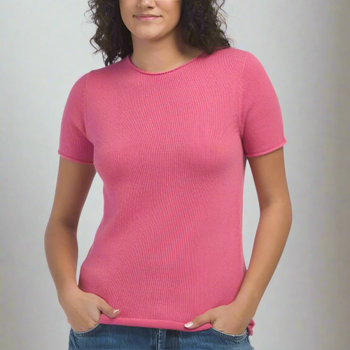Theory Tolleree Short Sleeve Cashmere Sweater Womens XL Pink Spring