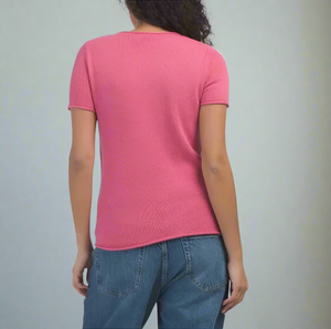 Theory Tolleree Short Sleeve Cashmere Sweater Womens XL Pink Spring
