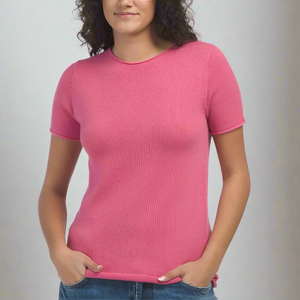 Theory Tolleree Short Sleeve Cashmere Sweater Womens XL Pink Spring