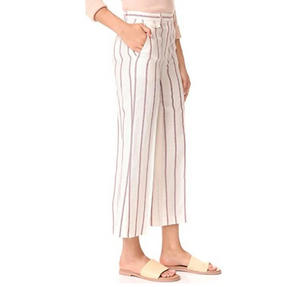 Theory Wide-leg Linen Pants Womens 10 White Striped Cropped Nadeema
