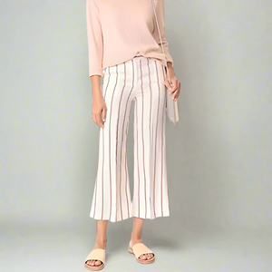 Theory Wide-leg Linen Pants Womens 10 White Striped Cropped Nadeema