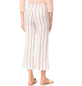 Theory Wide-leg Linen Pants Womens 10 White Striped Cropped Nadeema