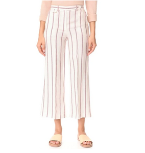 Theory Wide-leg Linen Pants Womens 10 White Striped Cropped Nadeema