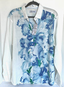 Tommy Bahama Barbados Shirt Mens Large Blue Breeze Fine Vines Linen-Blend