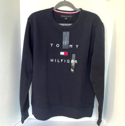 Tommy Hilfiger Sweatshirt Mens Large Blue Crew Neck Logo Cotton Pullover