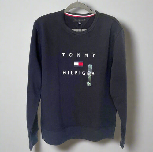 Tommy Hilfiger Sweatshirt Mens Large Blue Crew Neck Logo Cotton Pullover