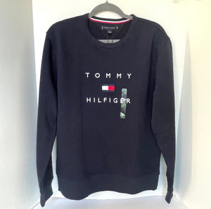 Tommy Hilfiger Sweatshirt Mens Large Blue Crew Neck Logo Cotton Pullover