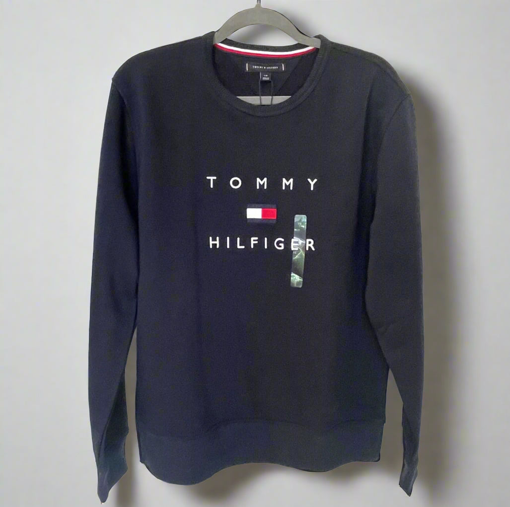 Tommy Hilfiger Sweatshirt Mens Large Blue Crew Neck Logo Cotton Pullover