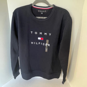 Tommy Hilfiger Sweatshirt Mens Large Blue Crew Neck Logo Cotton Pullover