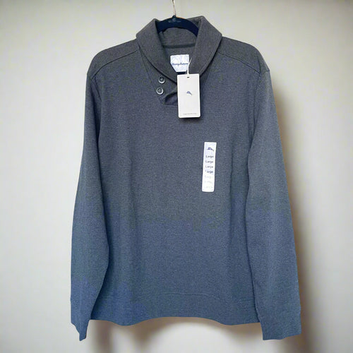 Tommy Bahama Martinique Shawl Sweater Mens Large Gray Cotton Sweatshirt