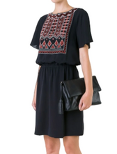Load image into Gallery viewer, Tory Burch Dress Womens 8 Black Silk Short Sleeve Embroidered Blouson Short