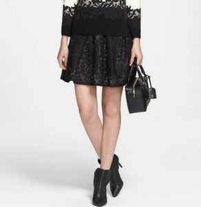 Tory Burch Etta Lace Damask Embroidered A-Line Women's Black Mini Skirt -14