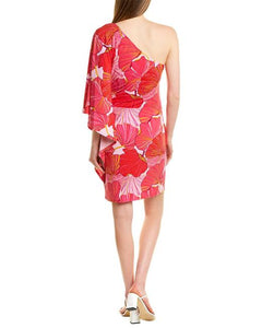 Trina Turk Women’s One Shoulder Dress Ruched Draped Bodycon Pink Floral - 12