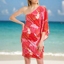 Load image into Gallery viewer, Trina_Turk_Mini_Dress_12_Pink_One_Shoulder_Floral_Ruched_Draped_Bodycon