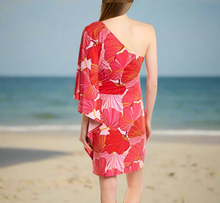Load image into Gallery viewer, Trina_Turk_Mini_Dress_12_Pink_One_Shoulder_Floral_Ruched_Draped_Bodycon_2