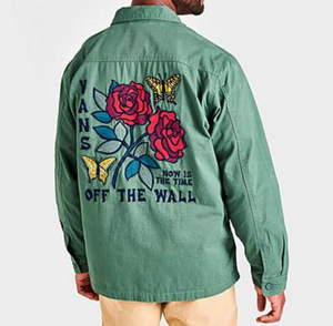 Vans Logo Station Full Zip Jacket Mens Small Green Off The Wall Floral Cotton Skater