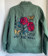 Load image into Gallery viewer, Vans Logo Station Full Zip Jacket Mens Small Green Off The Wall Floral Cotton Skater