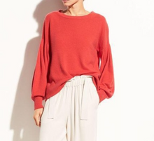 Load image into Gallery viewer, Vince Cashmere Sweater Long Pleated Balloon Sleeve Round Neck Poppy Red