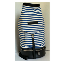 Load image into Gallery viewer, Want Les Essentiels Duffel Backpack XL Blue Roll Top Canvas Leather Stripe Travel