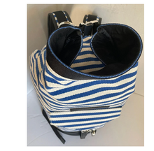 Load image into Gallery viewer, Want Les Essentiels Duffel Backpack XL Blue Roll Top Canvas Leather Stripe Travel
