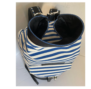 Want Les Essentiels Duffel Backpack XL Blue Roll Top Canvas Leather Stripe Travel