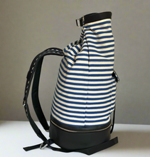Load image into Gallery viewer, Want Les Essentiels Duffel Backpack XL Blue Roll Top Canvas Leather Stripe Travel