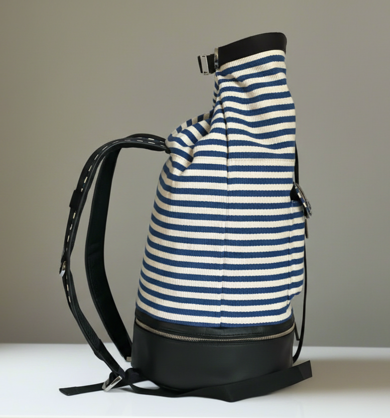 Travel Backpack Duffel XL Blue Canvas Leather Roll Top Weekend Bag WLE – Luxe Fashion Finds