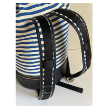 Load image into Gallery viewer, Want Les Essentiels Duffel Backpack XL Blue Roll Top Canvas Leather Stripe Travel