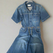 Load image into Gallery viewer, We The Free Edison Wide Leg Coverall Womens Large Blue Denim Short Sleeve