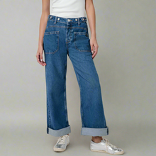 Load image into Gallery viewer, We The Free Palmer Cuffed Jeans Womens 28 Blue Wide Leg Baggy Relaxed