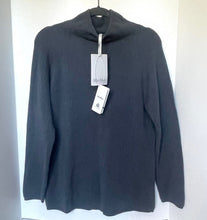 Load image into Gallery viewer, Dark gray ribbed sweater on a hanger with a visible brand tag against a white background