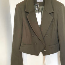 Load image into Gallery viewer, Weili Zheng Double Breasted Vintage Jacket Small Military Green Cropped Boxy