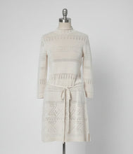 Load image into Gallery viewer, Woman wearing a cream-colored knit sweater and skirt set on a plain background